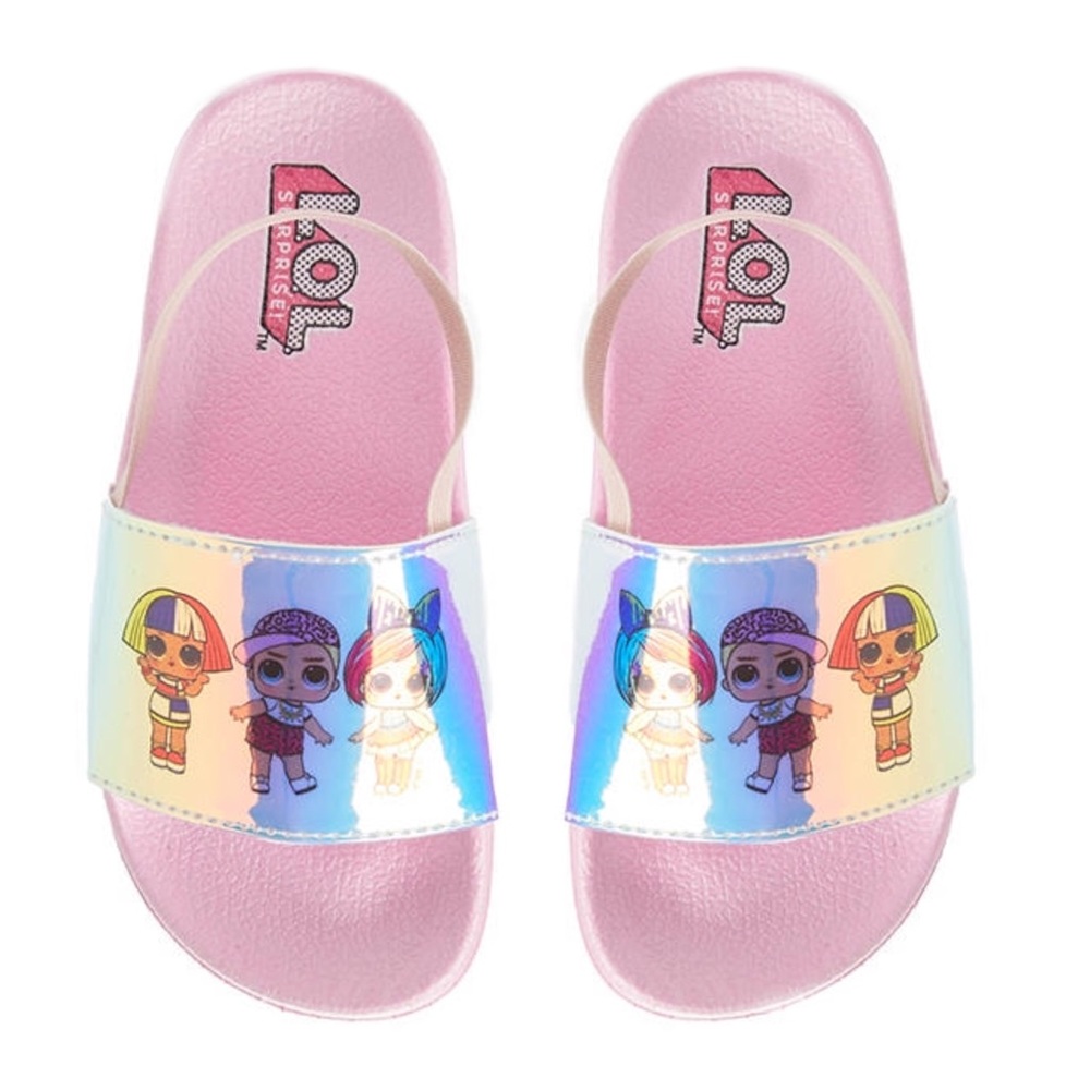 LOL • Girls Pink Iridescent Characters Heel-Strap Slides Surprise Shoes